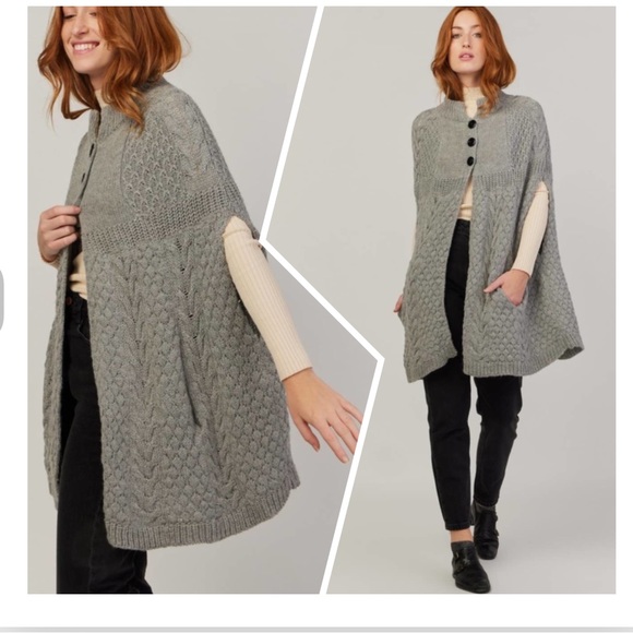 NWT Stella Pardo PONCHO LAKA Hand-knitted Alpaca sleeveless cape in Grey Size S - Picture 1 of 14